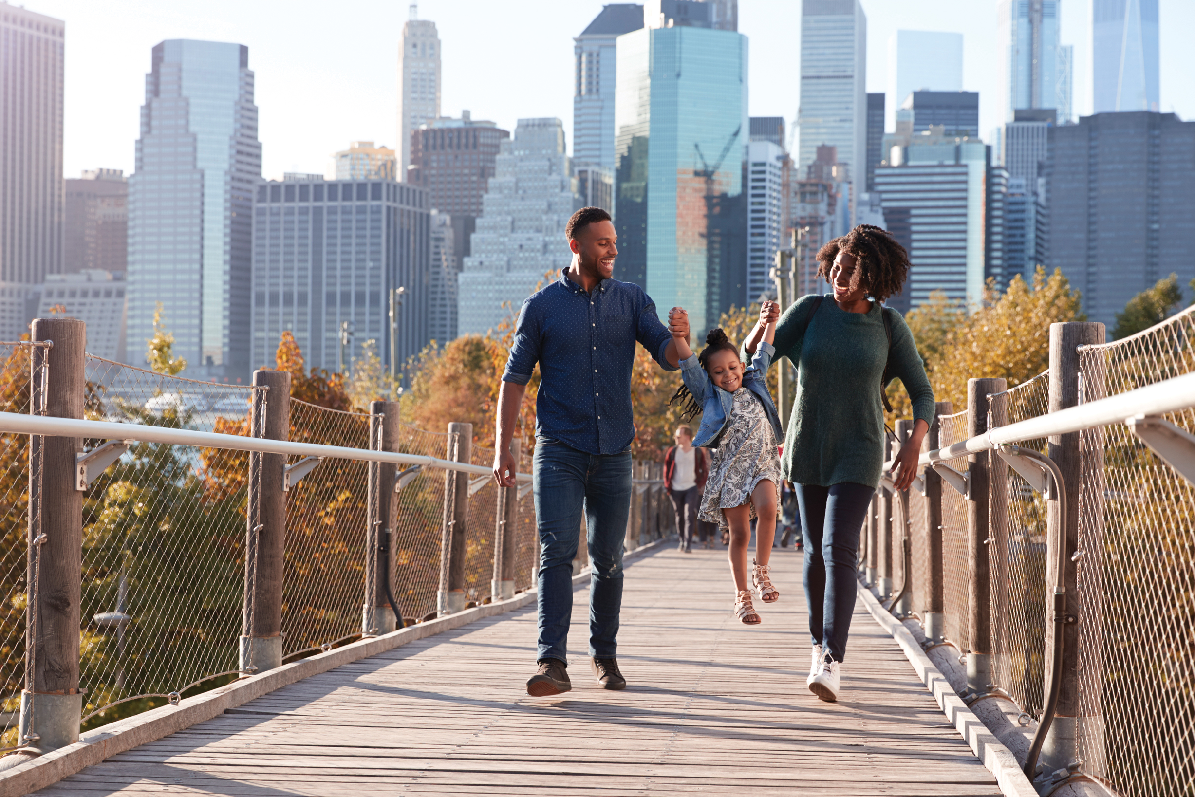A family walking the High Line in New York City