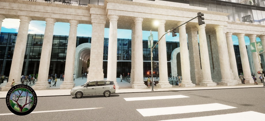 Proposed Seventh Avenue classical façade entrance to Grand Penn in New York.