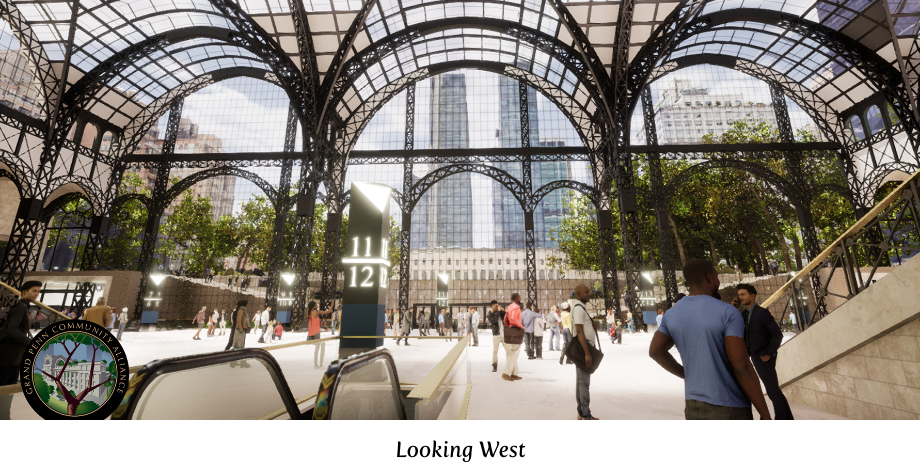 Proposed Commuter Hall Concourse at Grand Penn in New York, looking west.