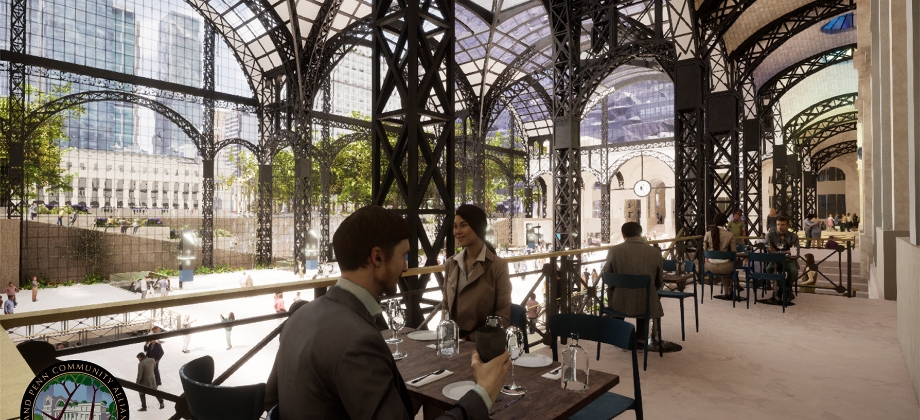 Proposed restaurant and shops in Commuter Hall at Grand Penn in New York.